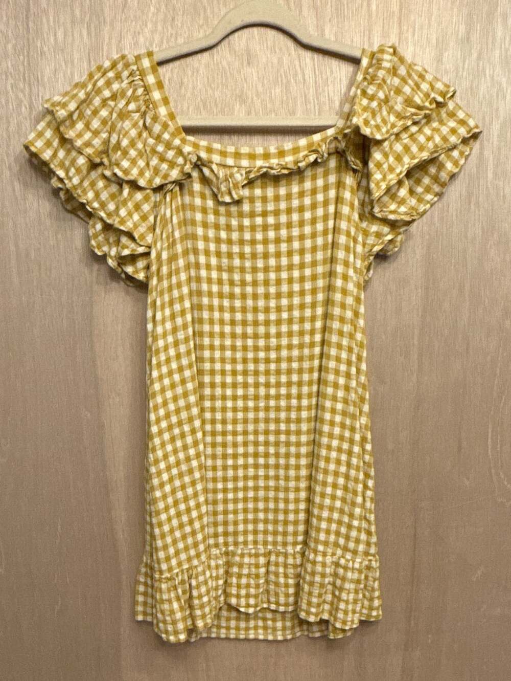 Hy Fve Yellow and White Gingham Ruffle Sleeve Dress